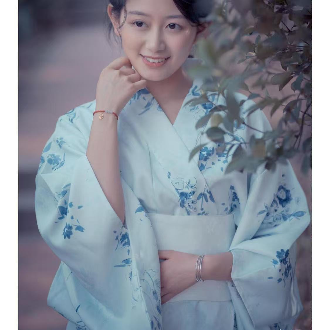 Photography Lighting For Clothing - Açık Mavi Kimono Kadın Geleneksel Japon